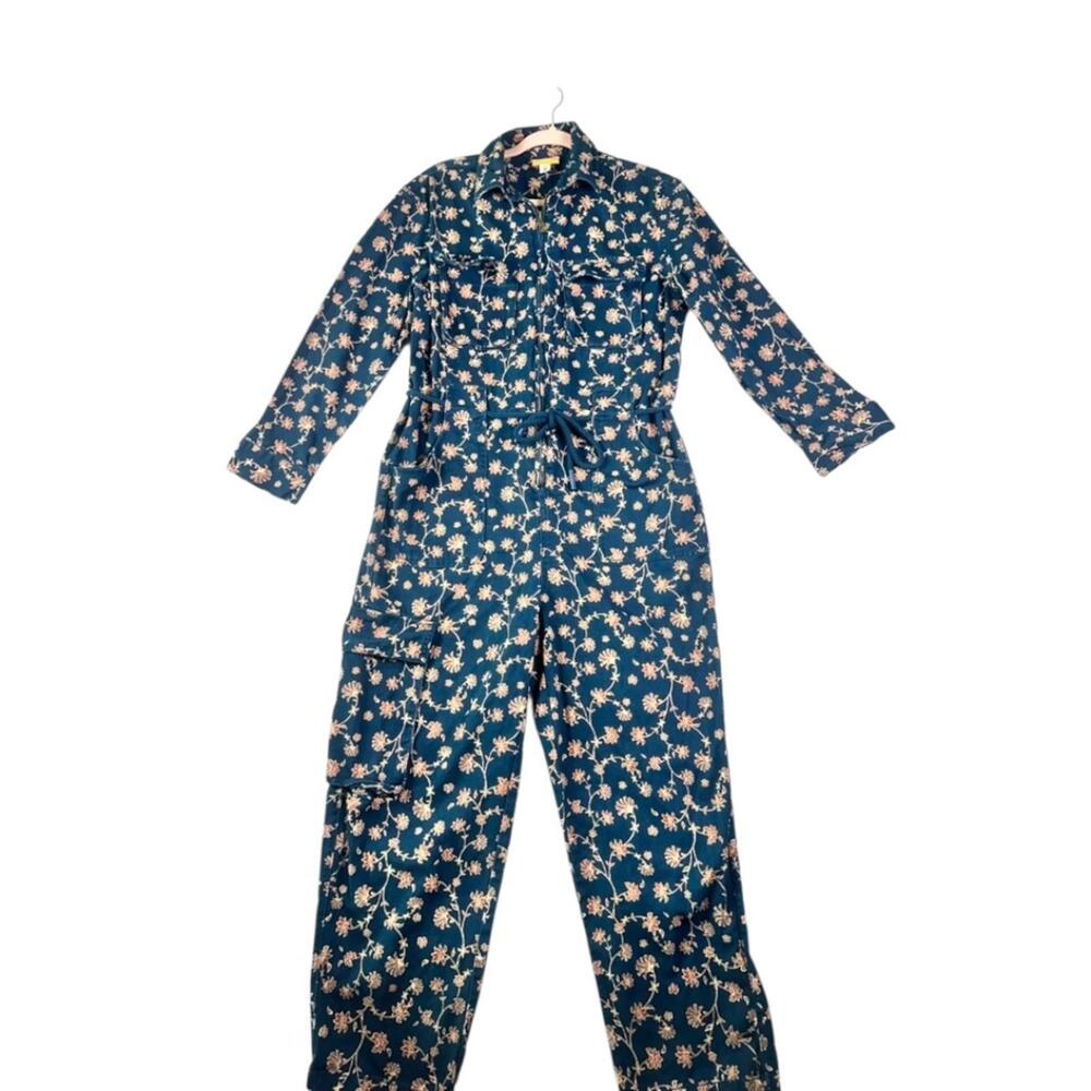Future Collective x Jenny K. Lopez Floral Utility Jumpsuit Denim Blue Size 6 - Picture 4 of 15